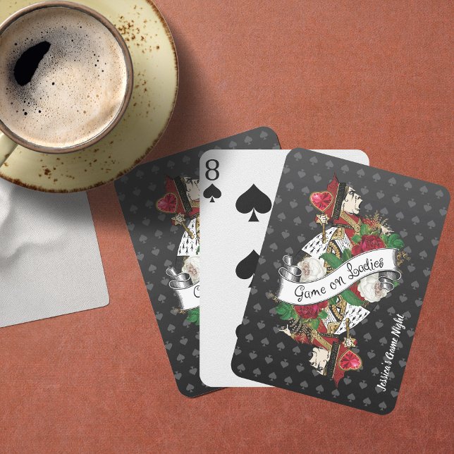 Girls Game Night | Game on Ladies Queen of Hearts Poker Cards (Featuring the Queen Of Hearts in tribute to Alice in Wonderland with the phrase “Game On Ladies” )