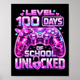 Girls gamer pink level 100 days of school unlocked poster