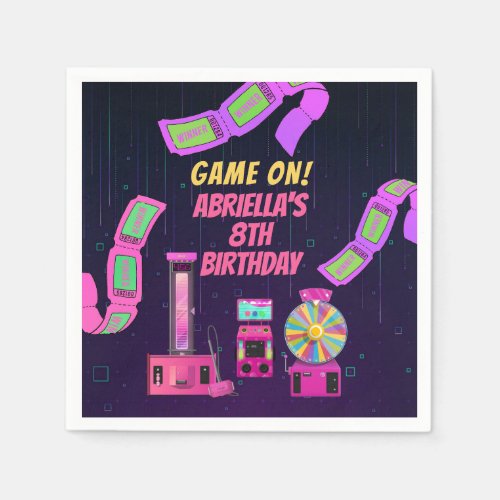 Girls Gaming and Arcade Birthday Napkins