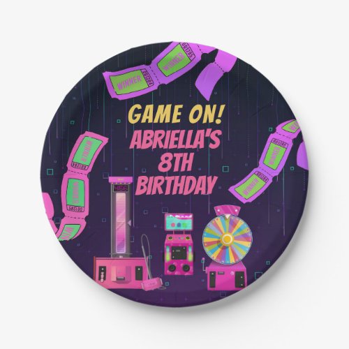 Girls Gaming and Arcade Birthday Paper Plates