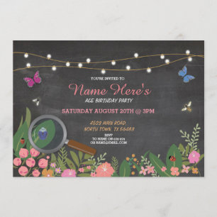 Girl's Garden Bug Hunt Butterfly Birthday Invite