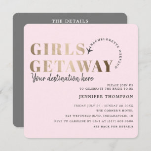 Girls Getaway Blush & Gold Bachelorette Weekend Invitation