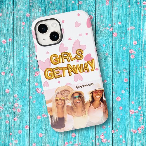 Girls Getaway Golden Bubble Letters Pink Hearts Case_Mate iPhone 14 Case