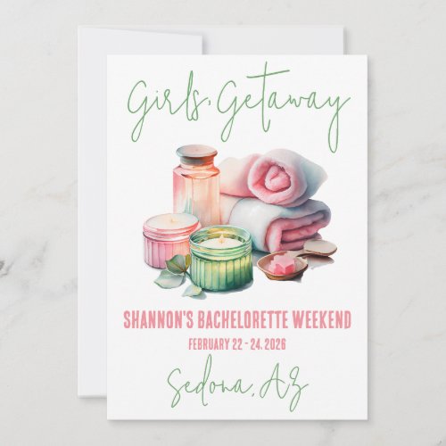 Girls Getaway Spa Bachelorette Weekend Party Invitation