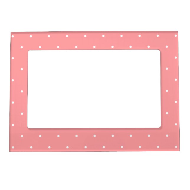 Girls Gift Coral Pink and White Dots Magnetic Photo Frame (Front)