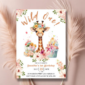 Girls Giraffe 1st Birthday Pink Safari  Invitation