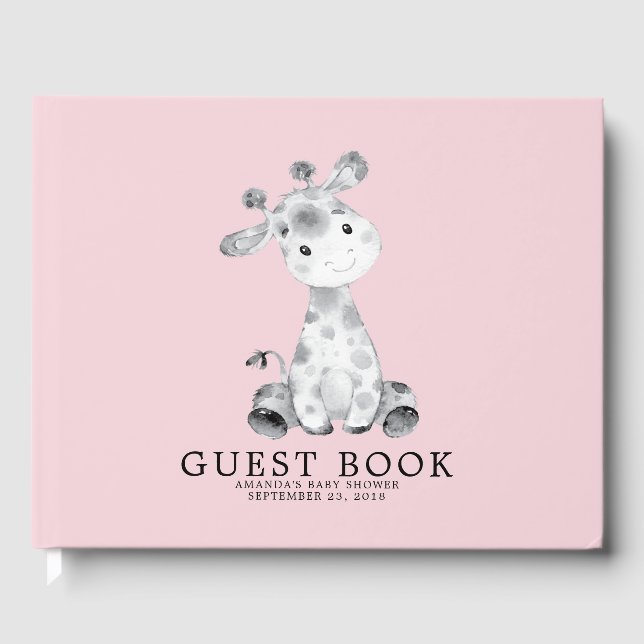 Girls Giraffe Baby Shower Guest Book (Front)
