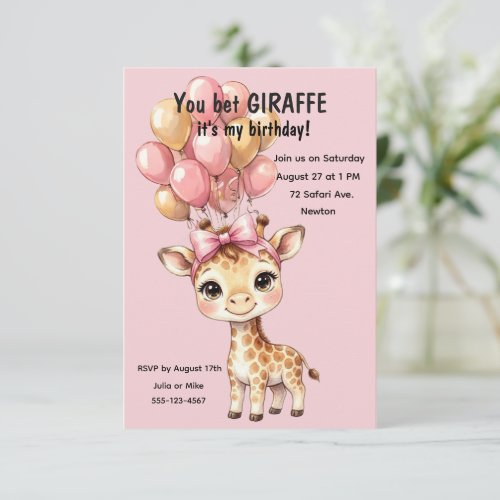 Girl's Giraffe Party Digital Download  Invitation