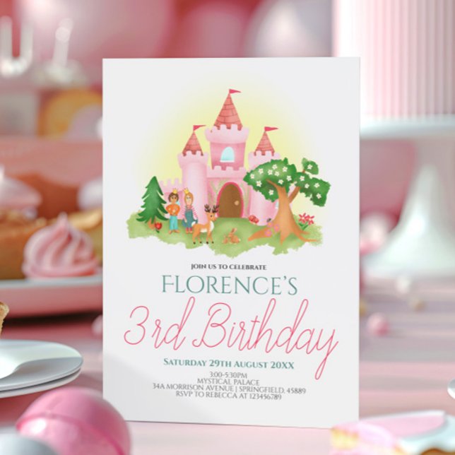 Girls Girly Pink Princess Fairytale Kids Birthday  Invitation (Creator Uploaded)