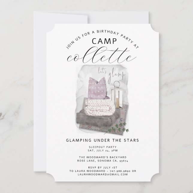 Girls Glamping Birthday Party Cozy  Invitation (Front)
