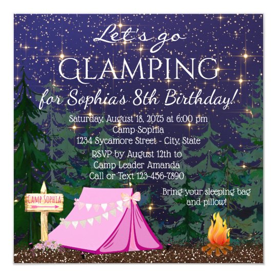 Girls Glamping Birthday Party Invitation | Zazzle.com