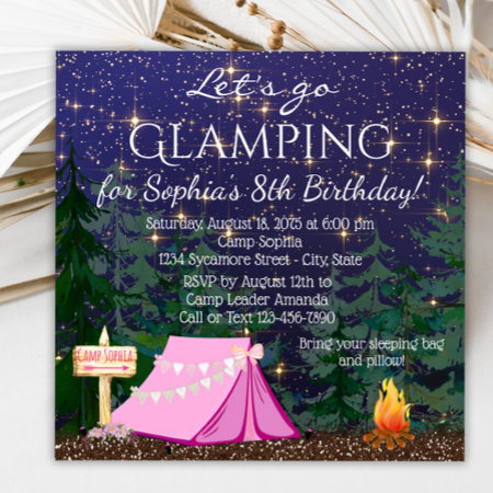 Girls Glamping Birthday Party Invitation