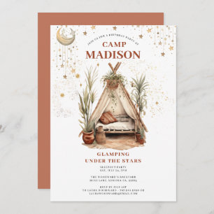 Girls Glamping Birthday Party Under The Stars Invitation