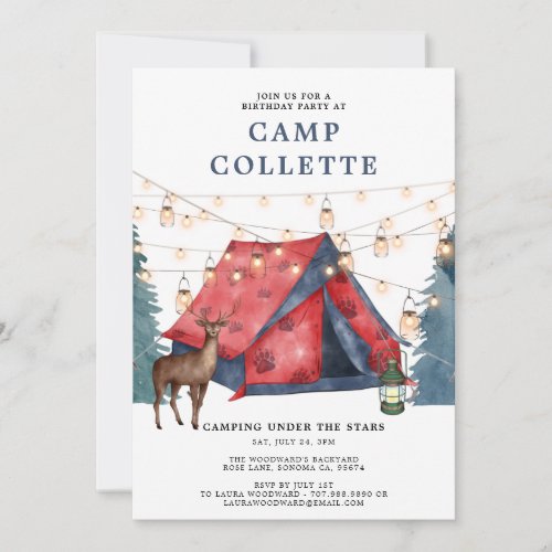 Girls Glamping Camping Birthday Party Invitation