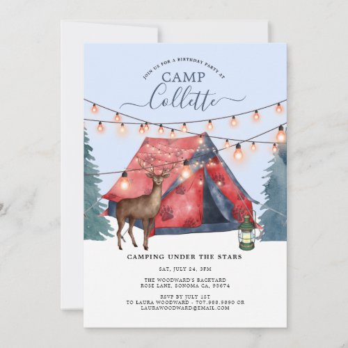 Girls Glamping Camping Birthday Party Invitation