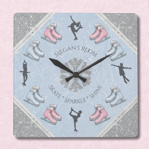 Girls Glitter Ice Rink Figure Skater Clock