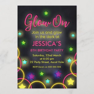 Girls Glow In The Dark Birthday Invitation