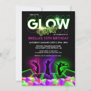 Girls Glow Trampoline Park Party Invitation