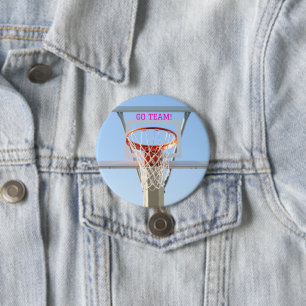 Girls "Go Team"  Birthday Party  Basketball Hoop Button