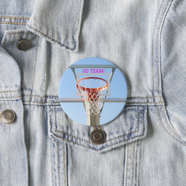 Girls "Go Team"  Birthday Party  Basketball Hoop Button (In Situ)