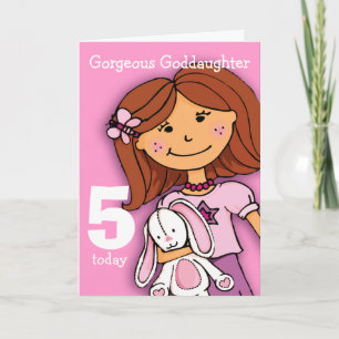 Girls Goddaughter 5th birthday card girl pink