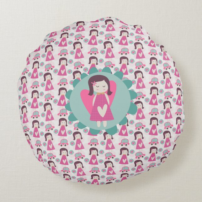 Girls Going Places Round Pillow (Back)