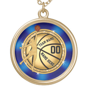 Girls Gold Basketball Necklace with Number, Name