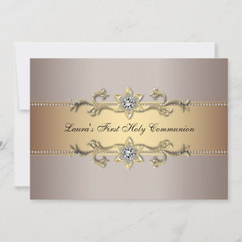 Girls Gold First Holy Communion Invitation