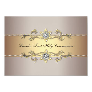 Girls Gold First Holy Communion Invitation