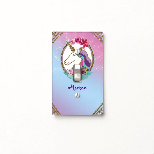 Girls Gold Pink Purple Magical Unicorn Light Switch Cover