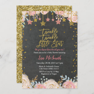 Girls Gold Twinkle Little Star Baby Shower Invitation