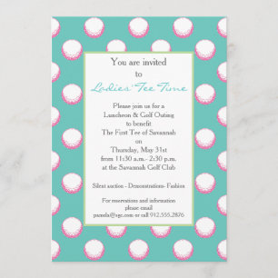 Girls Golf Ball Party Invite- Lime, Pink & Aqua Invitation