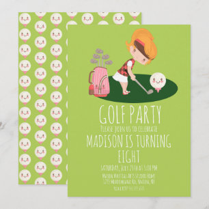 Girls Golf Cute Birthday Party  Invitation