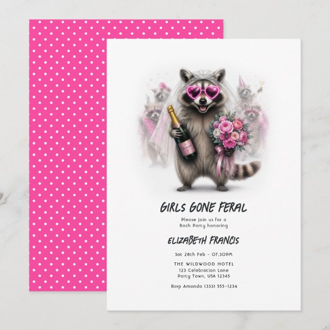 Girls Gone Feral Funny Raccoon Bachelorette Party Invitation (Front/Back)