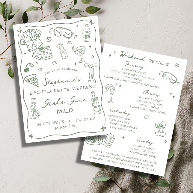 Girls Gone Mild Bachelorette Party Itinerary Sage Invitation (Creator Uploaded)