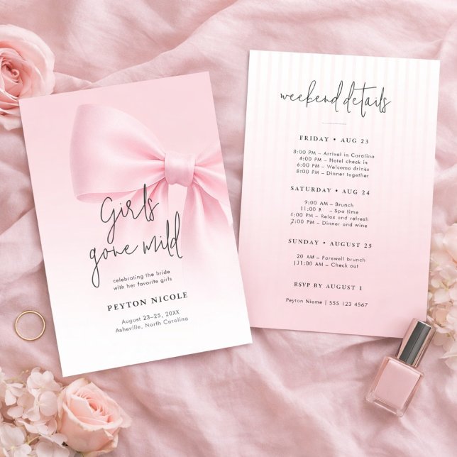 Girls Gone Mild Bow Bachelorette Weekend Itineray Invitation (Creator Uploaded)