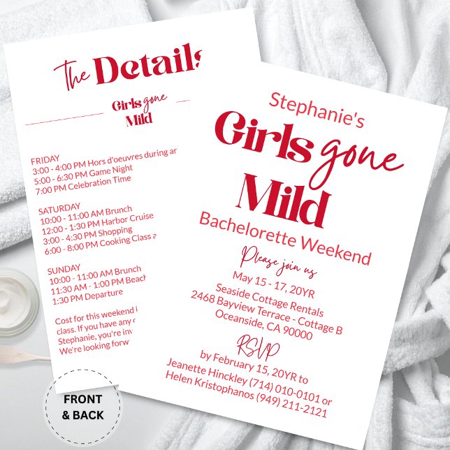 Girls Gone Mild Classic Bachelorette Beach Weekend Invitation (Customized Elegant Calligraphy Girls Gone Mild White Bachelorette Beach Weekend Itinerary Invitation)