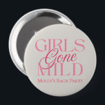 Girls Gone Mild – Custom Bachelorette Design Button<br><div class="desc">Not every bachelorette party needs to be wild—and that’s exactly the vibe of this cheeky “Girls Gone Mild” design! Featuring elegant pink typography with a playful twist, this graphic is perfect for bridal parties who prefer matching loungewear over late-night shots. Great for introverted brides, book-club besties, or anyone looking for...</div>
