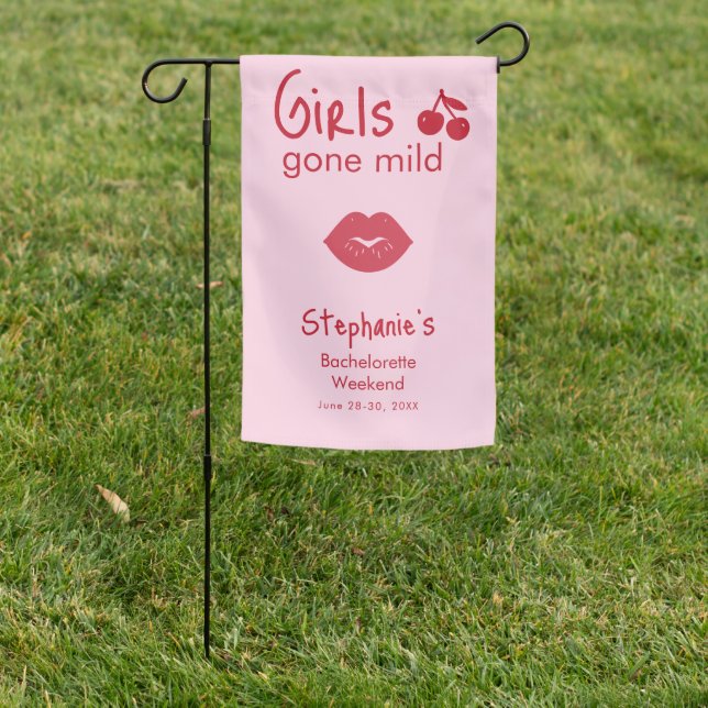 Girls Gone Mild Pink and Cherry Red Bachelorette   Garden Flag (In SItu)