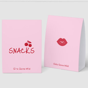 Girls Gone Mild Pink and Cherry Red Bachelorette   Paper Table Tent