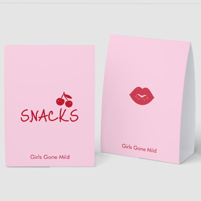 Girls Gone Mild Pink and Cherry Red Bachelorette   Paper Table Tent (Front/Back)