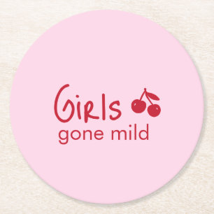 Girls Gone Mild Pink and Cherry Red Bachelorette Round Paper Coaster