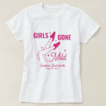 Girls Gone Mild Pink Illustration Bachelorette T-Shirt<br><div class="desc">Bring a touch of charm and humor to your bachelorette party with this delightful tshirt. Featuring a whimsical design of hand-drawn women's legs wearing comfy slippers and surrounded by sparkles in hot pink color.</div>