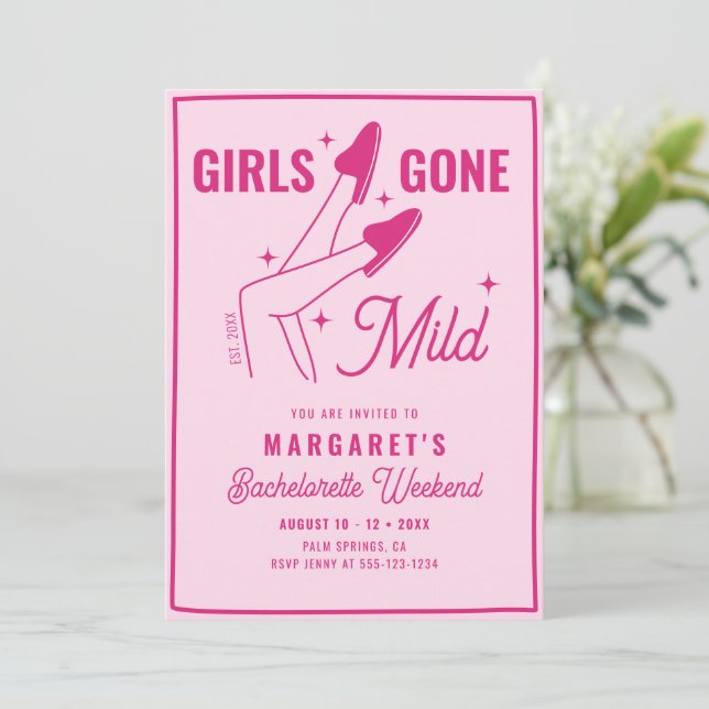 Girls Gone Mild Pink  Spa Bachelorette Weekend Invitation (Standing Front)