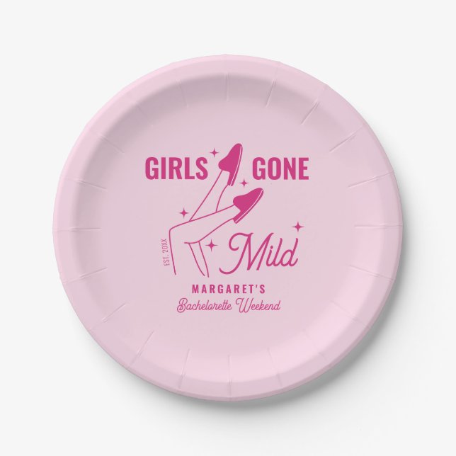 Girls Gone Mild Pink Trendy Spa Bachelorette Paper Plates (Front)