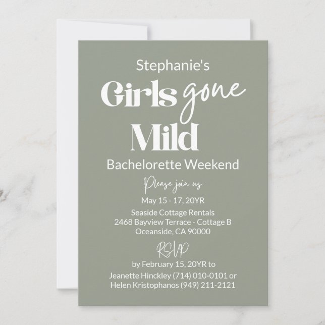 Girls Gone Mild Sage Bachelorette Beach Weekend Invitation (Front)
