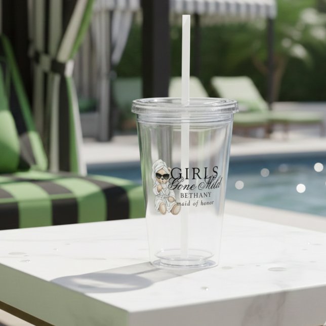 Girls Gone Mild Spa Bear Bachelorette Acrylic Tumbler (Not every bachelorette party needs to be wild—and that’s exactly the vibe of Girls Gone Mild!)