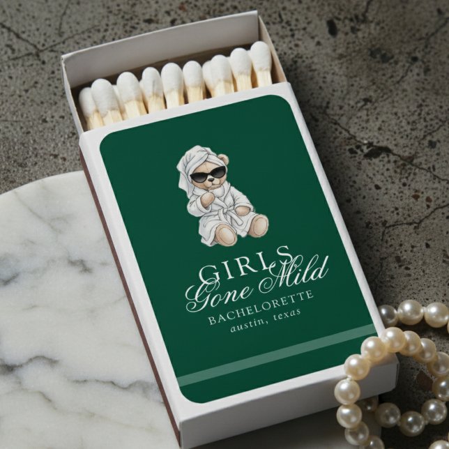 Girls Gone Mild Spa Bear Bachelorette Matchboxes (Not every bachelorette party needs to be wild—and that’s exactly the vibe of Girls Gone Mild!)