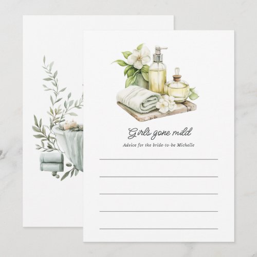 Girls Gone Mild Spa Bridal Shower Advice Card