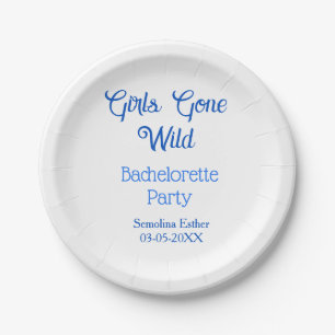 girls gone wild bachelorette party blue name retro paper plates